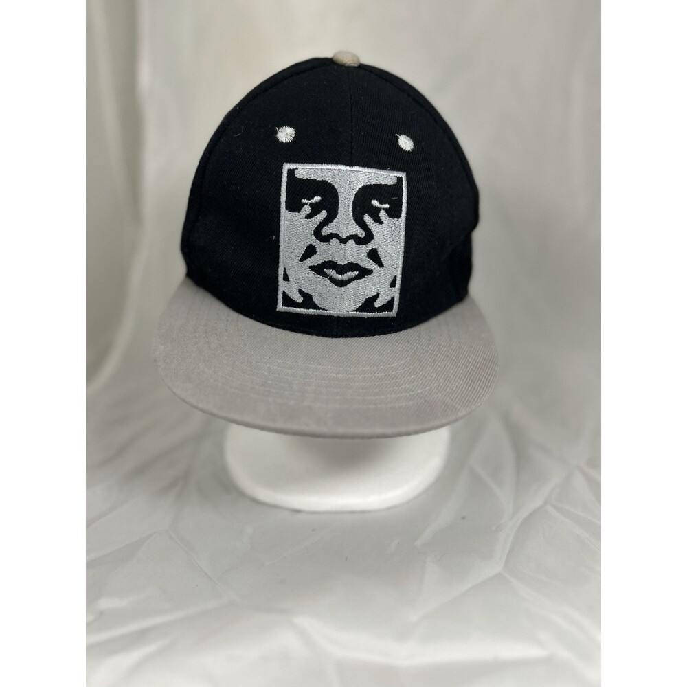 Obey Propaganda Snapback Hat Black Gray Face Logo Adjustable Cap